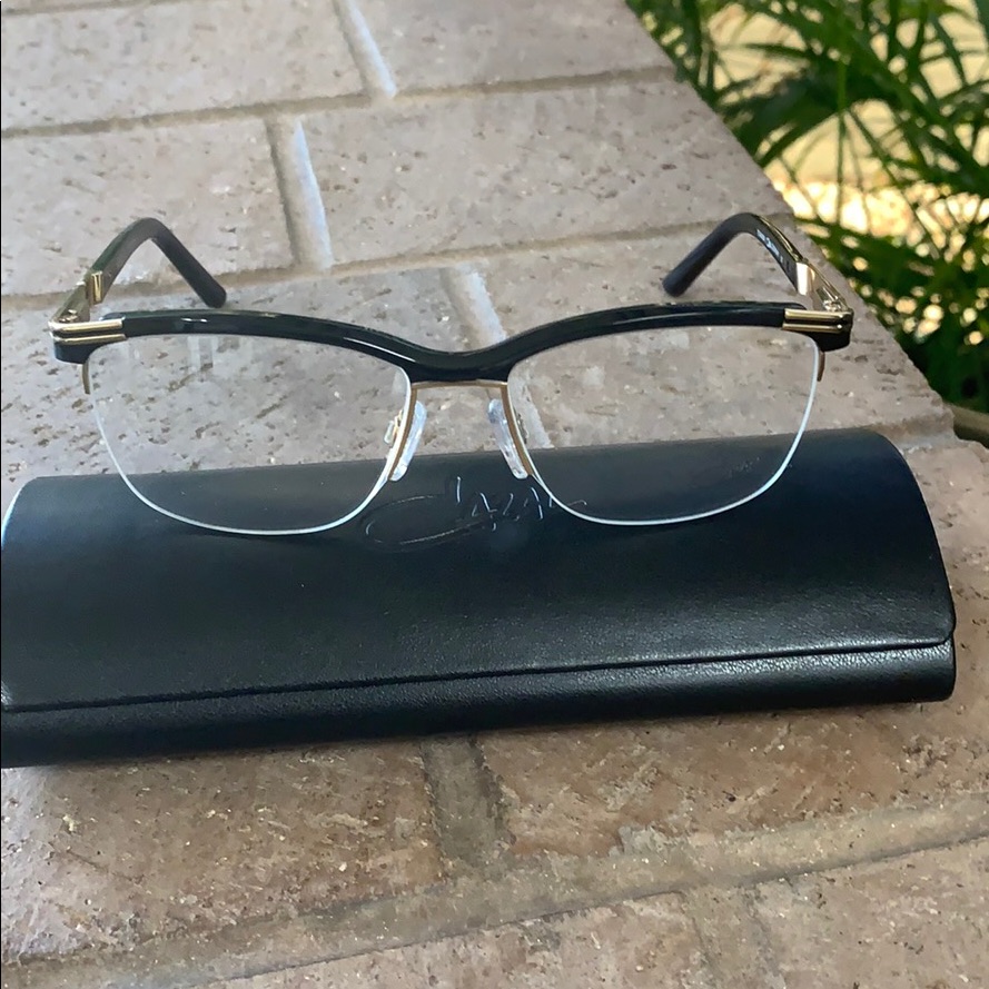 Cazal Black And Gold Semi-Rimless Glasses